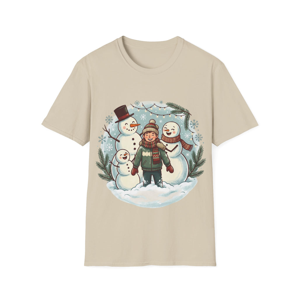 Christmas T-Shirt: Snow family making human snowman
