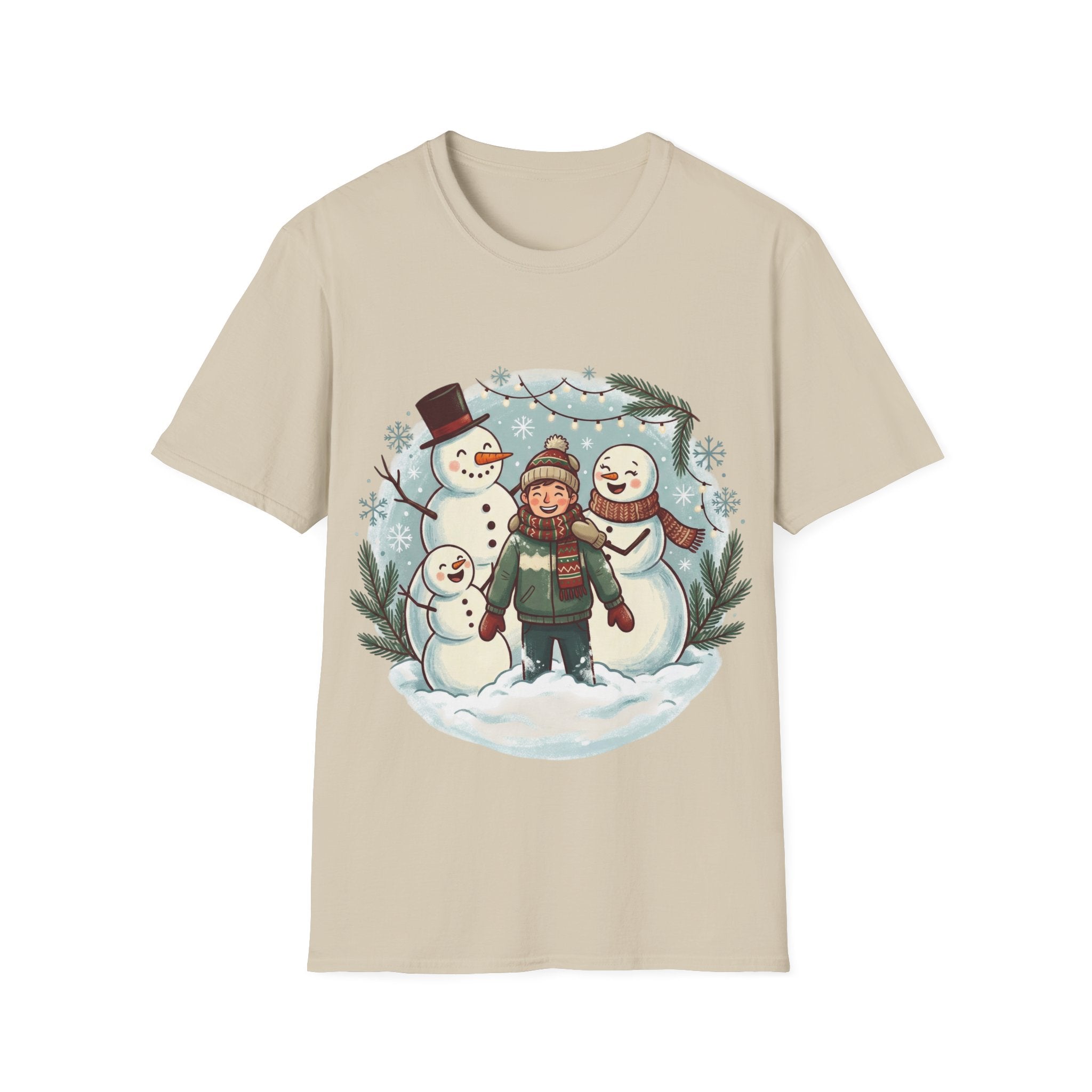 Christmas T-Shirt: Snow family making human snowman
