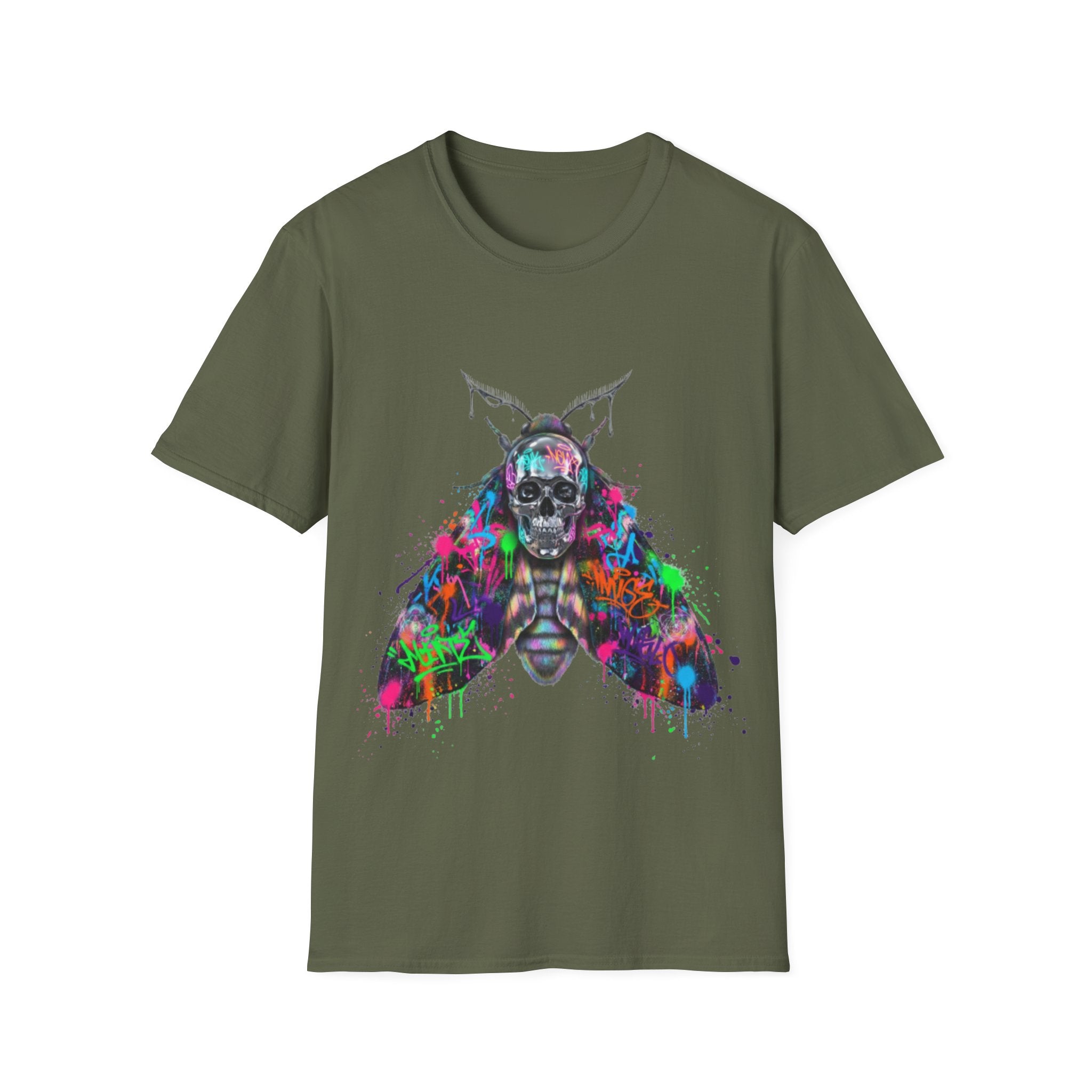 Vibrant Skull Moth Graffiti T-Shirt - Urban Streetwear