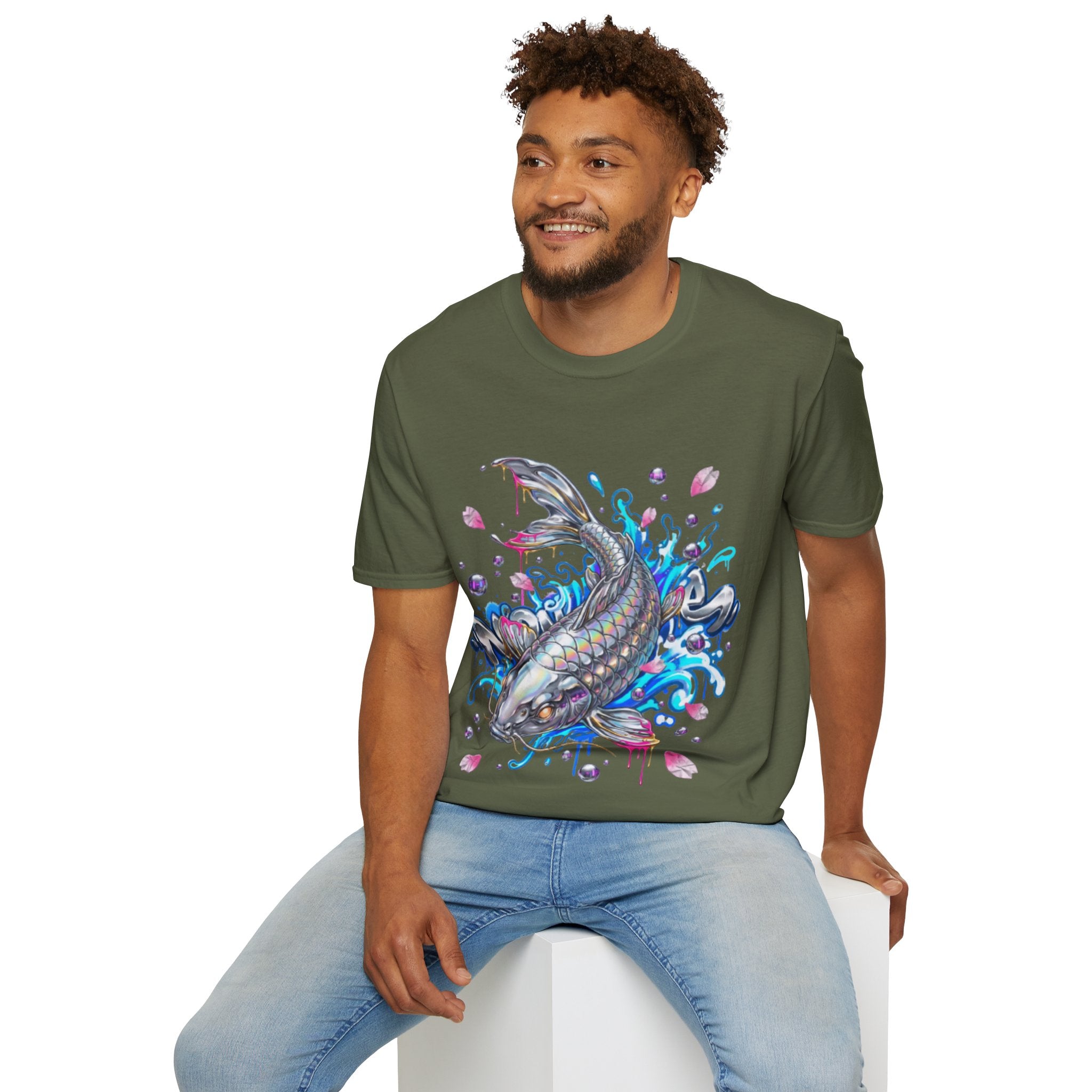 Trendy Holographic Koi T-Shirt for Urban Streetwear