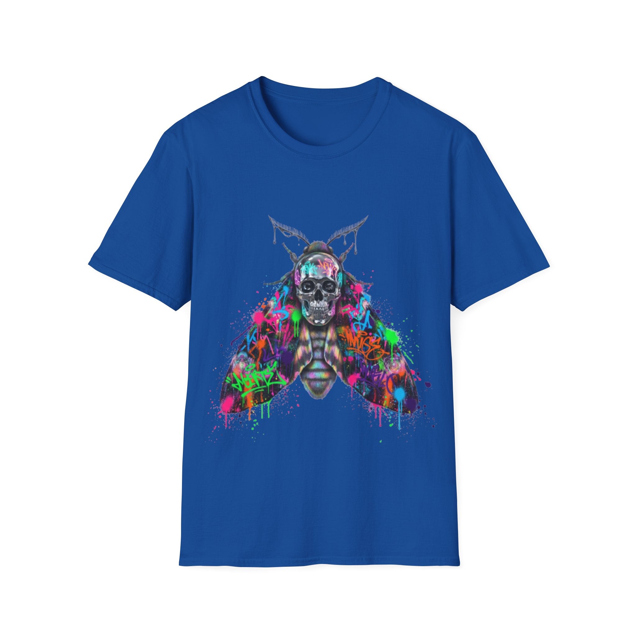 Vibrant Skull Moth Graffiti T-Shirt - Urban Streetwear