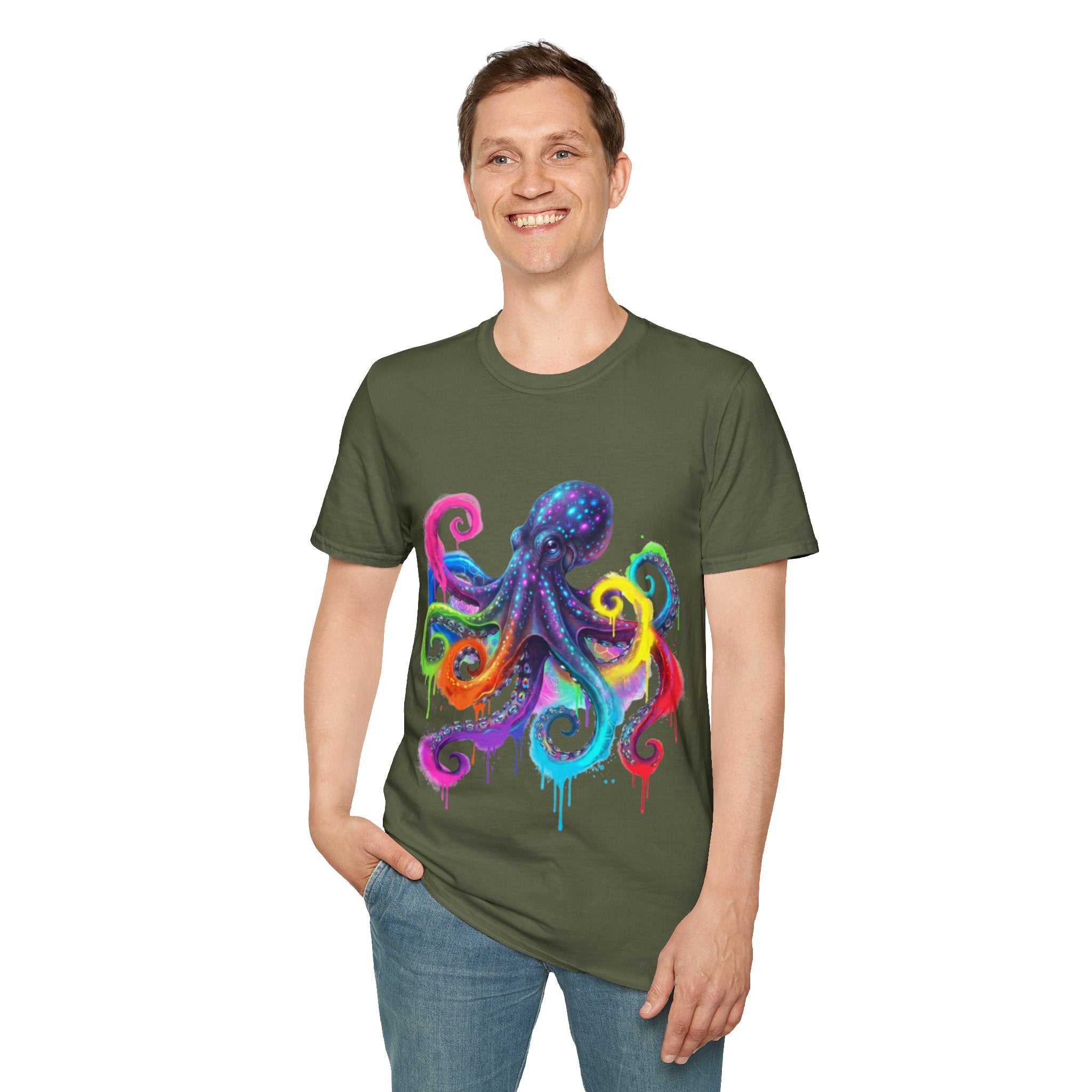 Vibrant Octopus Drip Tee - Urban Streetwear Trend