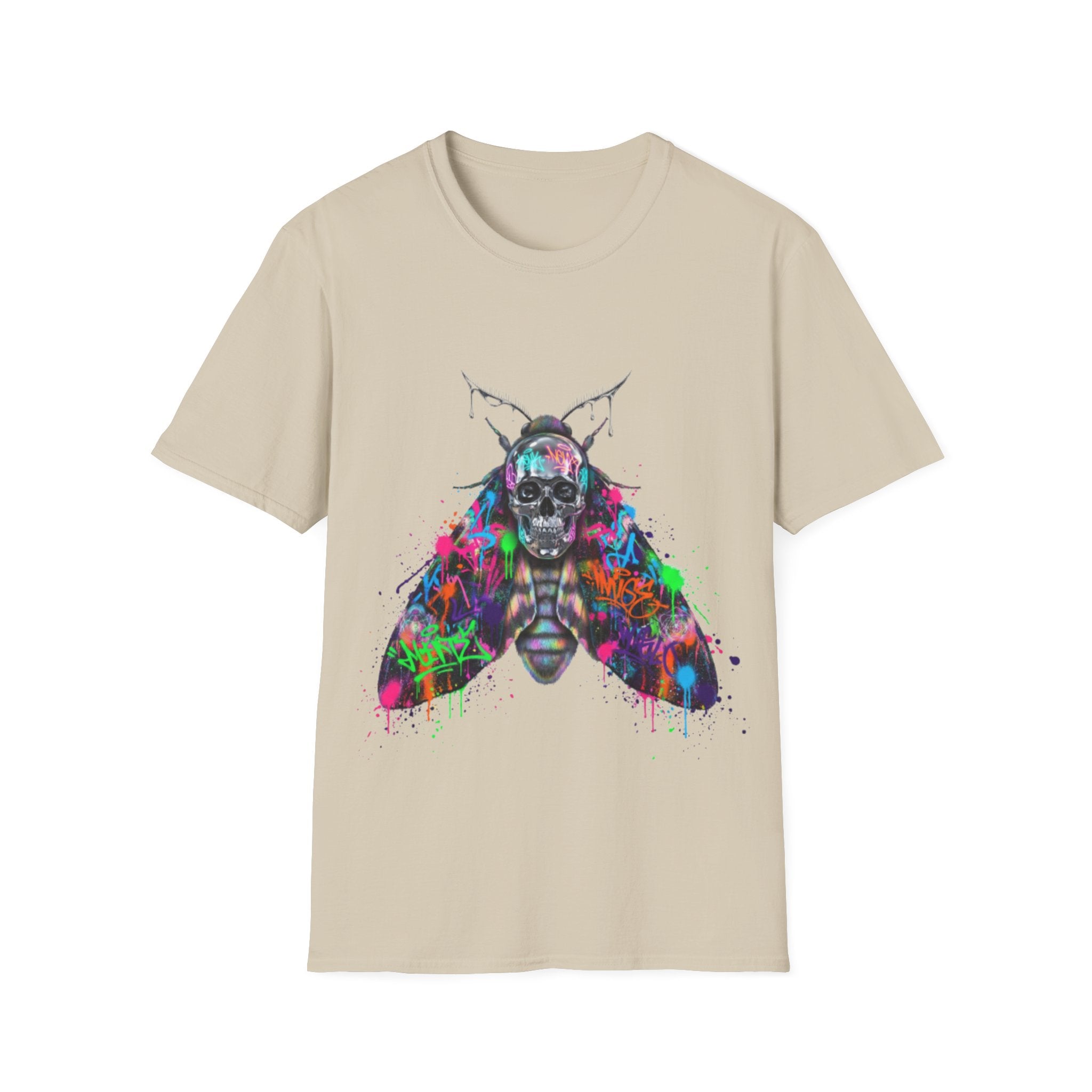 Vibrant Skull Moth Graffiti T-Shirt - Urban Streetwear