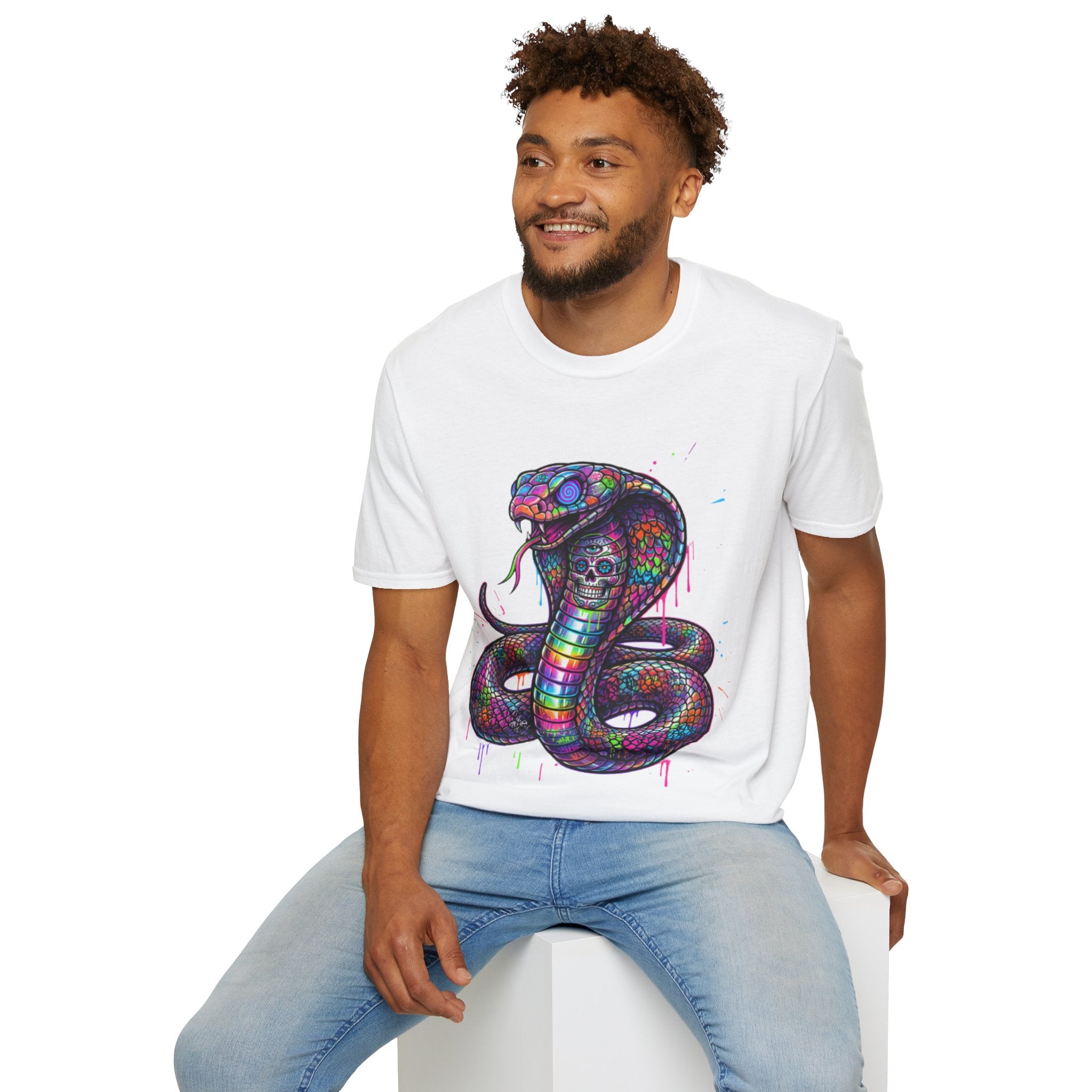 Vibrant Urban Snake Skull T-Shirt - Trendy Streetwear