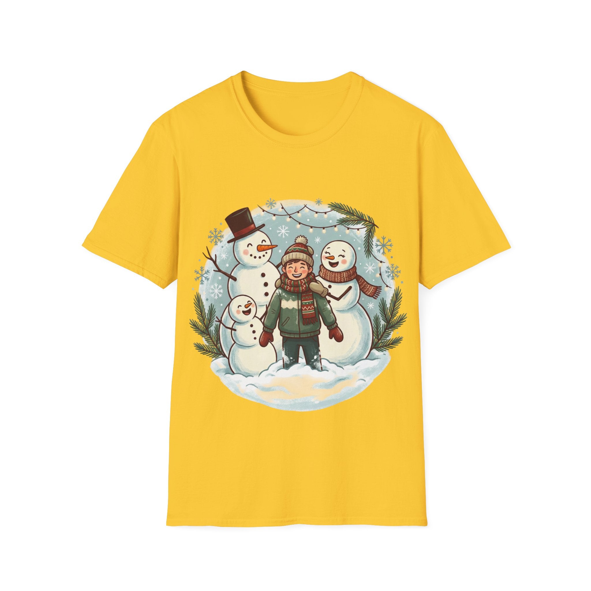 Christmas T-Shirt: Snow family making human snowman